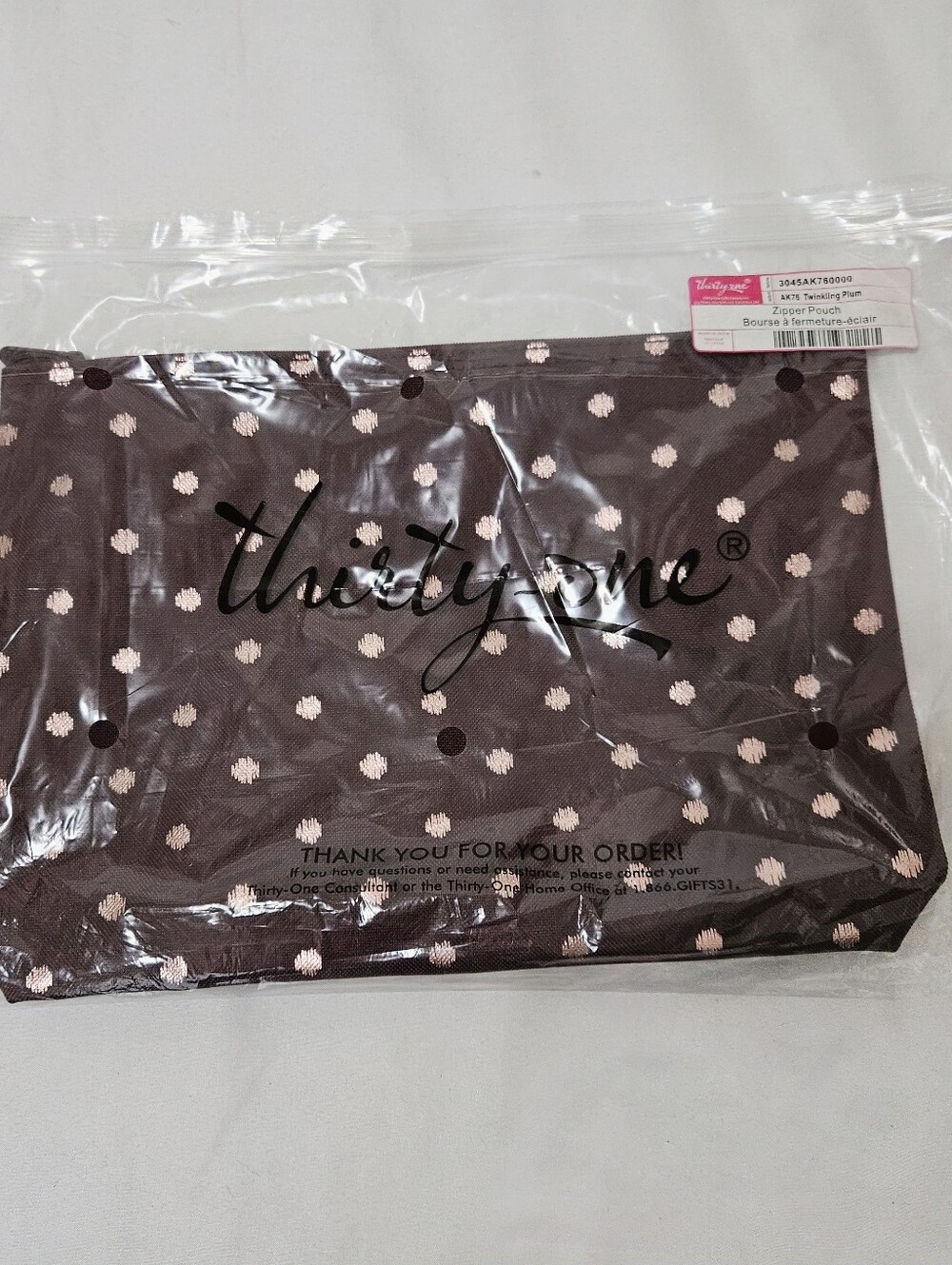 Thirty One Zipper Pouch in Twinkling Plum Polka Dot AK76 NWT